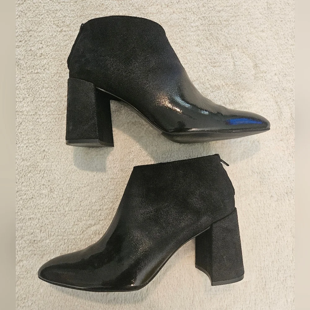 NEW Black Block Heel Leather Ankle Boots Size 9 Ombre Work Party Fall Feminine - Picture 2 of 10